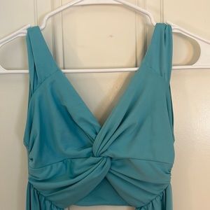 Blue cinched wrap around tank top